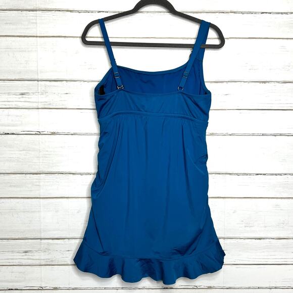 BECCA Turquoise Blue One Shoulder Swim Dress Plus Size 1X - Picture 2 of 14